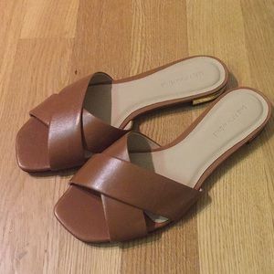 Saks fifth avenue leather tan cognac slide sandals
